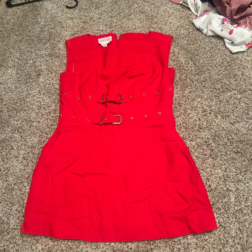 Elegant Red Belted Mini Dress